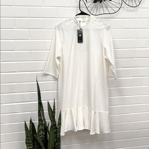 White/off-white Short Sleeve Midi Dress